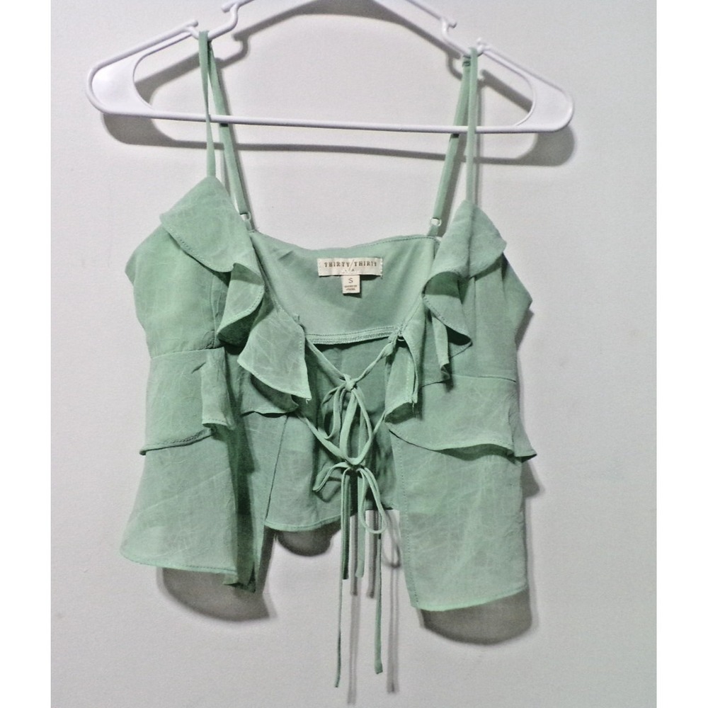 Thirty/Thirty Mint Color Crop Top Ruffles 2 String Close Spegtti Straps Sz Sm